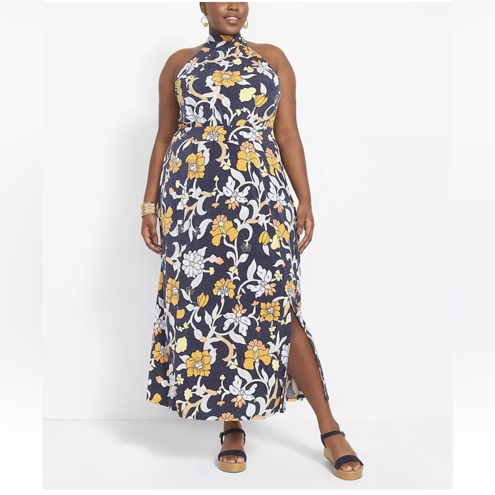 NWT LANE BRYANT WOMEN'S SHORTCAKE FLORAL TIE-HALTER NECK MAXI DRESS PLUS 38/40